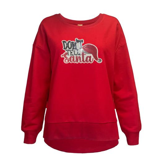 A Walk In The Park Don't Tell Santa Sequin Boxy Crew