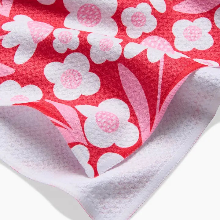 Geometry Pink Blooms Tea Towel