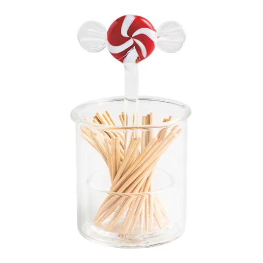 MUD PIE PEPPERMINT GLASS TOOTHPICK HOLDER
