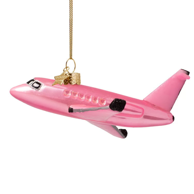 VONDELS Ornament glass pink opal airplane H2.25"
