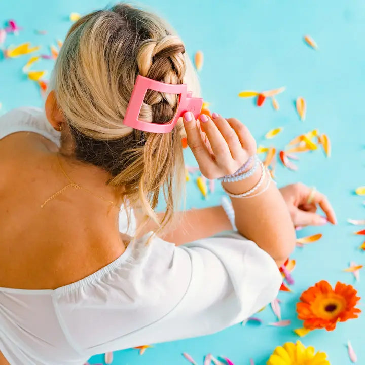 Teleties Square Flat Hair Clip | Medium | Calming Coral