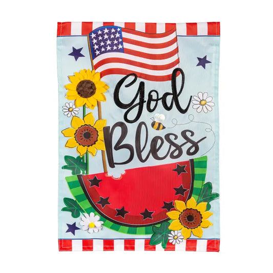 Evergreen Enterprises God Bless Patriotic Applique Garden Flag