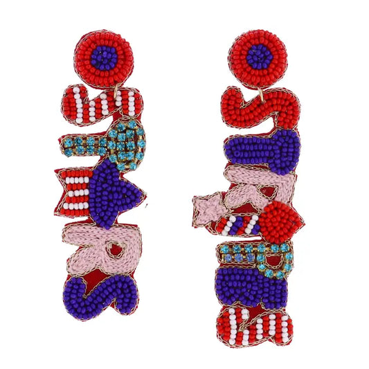 Jane Marie Red, White, Blue, Pink Beaded "Stars" and "Stripes" Earring