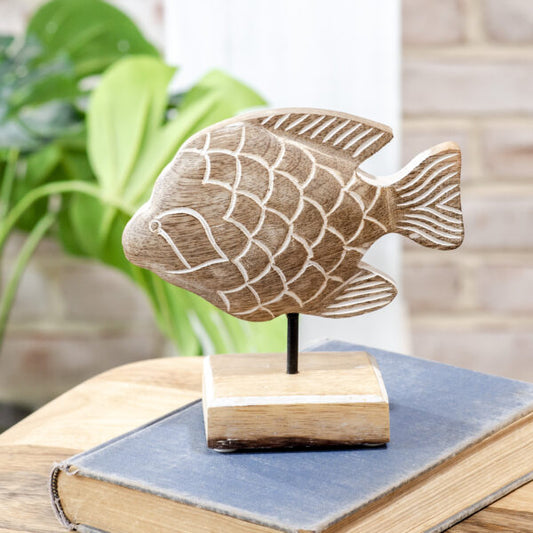 Pd HOME FAT CARVED FISH ON STAND