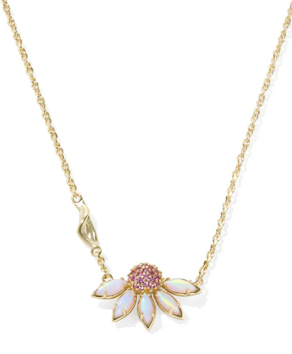 KENDRA SCOTT ANYA FLOWER SHORT PENDANT NECKLACE GOLD LIGHT PINK MIX