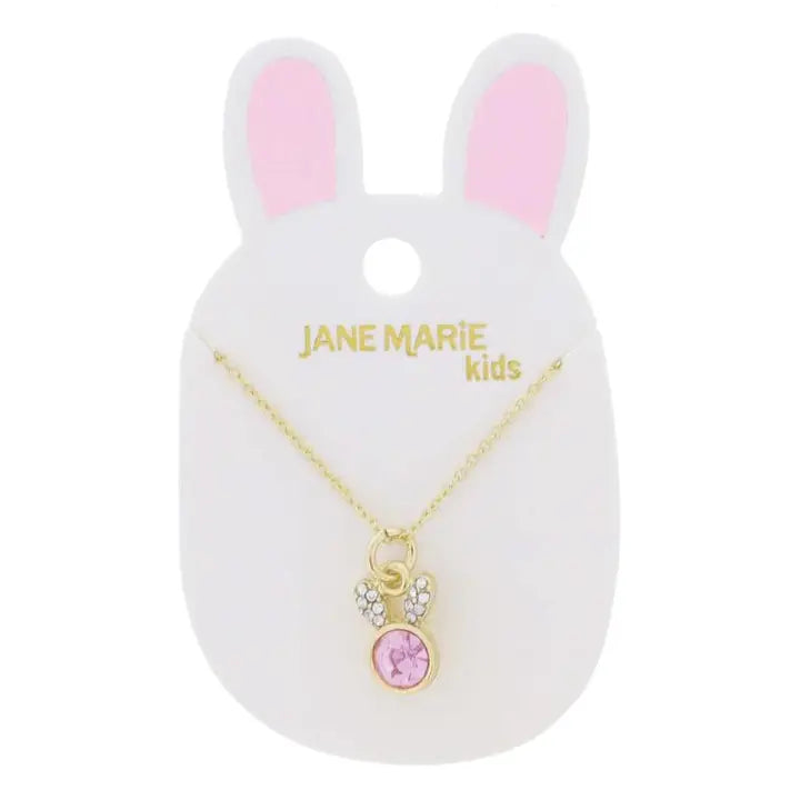Jane Marie Kids 14" Crystal Pave Ears & Pink Crystal Bunny Necklace