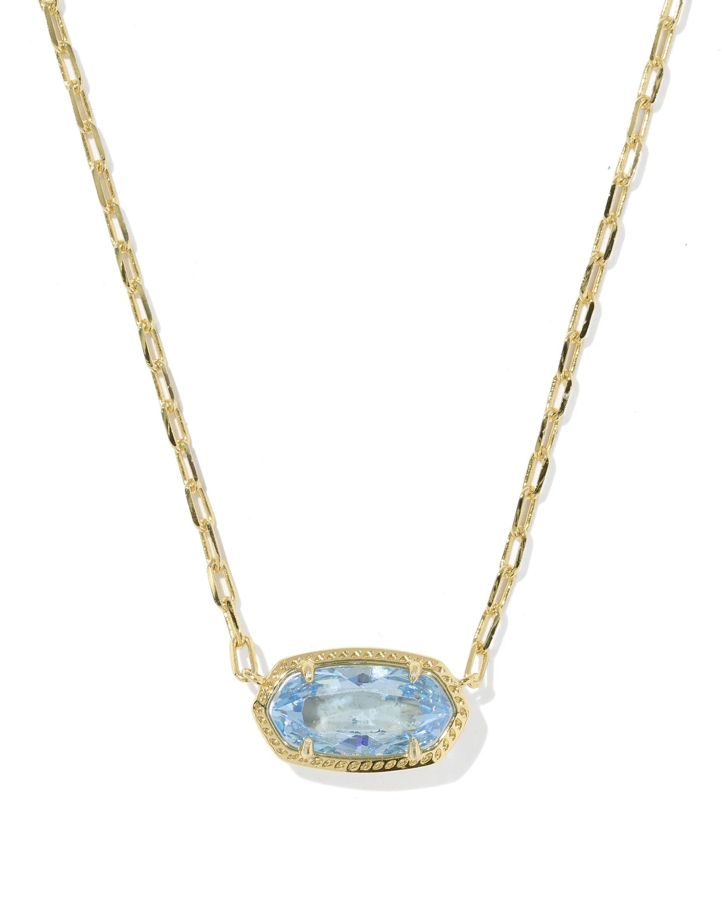 KENDRA SCOTT ELISA LUXE SHORT PENDANT NECKLACE GOLD LIGHT BLUE CZ