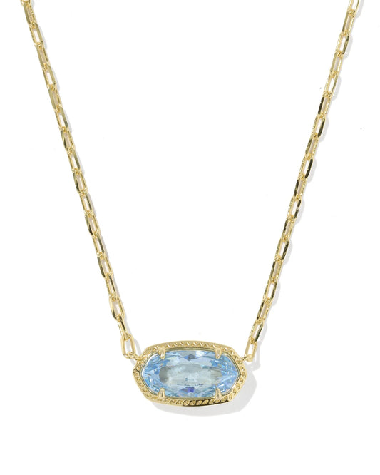 KENDRA SCOTT ELISA LUXE SHORT PENDANT NECKLACE GOLD LIGHT BLUE CZ