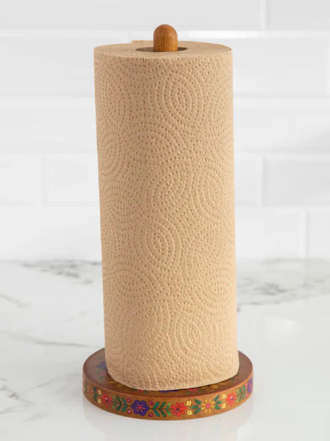 Natural Life Wooden Paper Towel Holder - Folk Flower