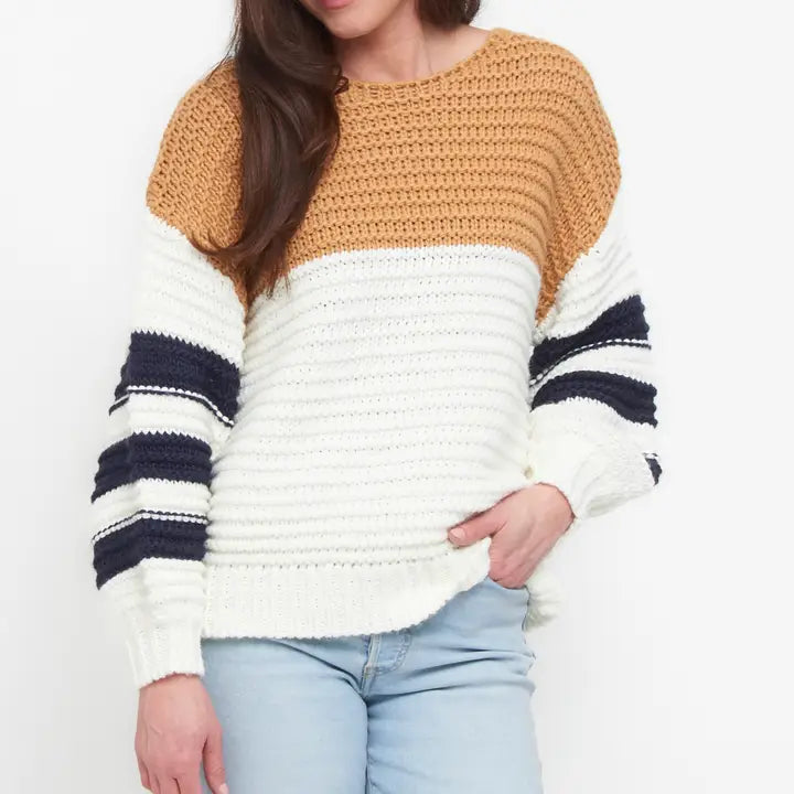 Elsie & Zoey Kennedy Color Block Chunky Drop Shoulder Sweater