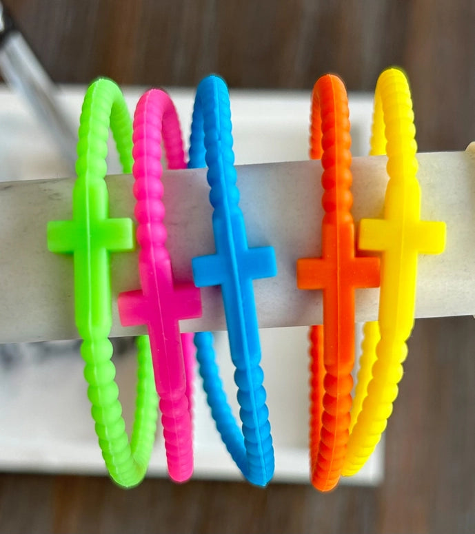 Silicone Cross Bracelet Set of 5-Neons