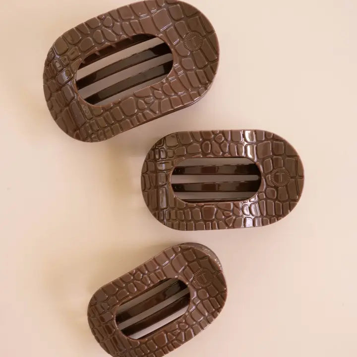 Teleties Brown Crocodile | Medium | Flat Round Hair Clip