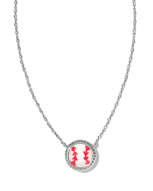 Kendra Scott Baseball Silver Short Pendant Necklace in Ivory Mother-of-