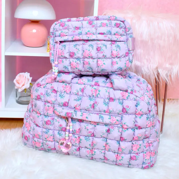 OMG Accessories Quilted Scrunchies Floral Printed Medium Duffle Bag