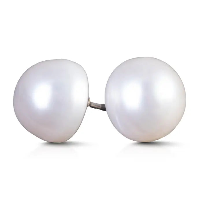 Amanda Blu Button Stud Earrings - Natural White - Silver