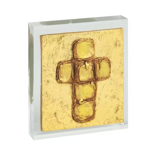 MUD PIE GOLD CROSS ACRYLIC PLAQUE