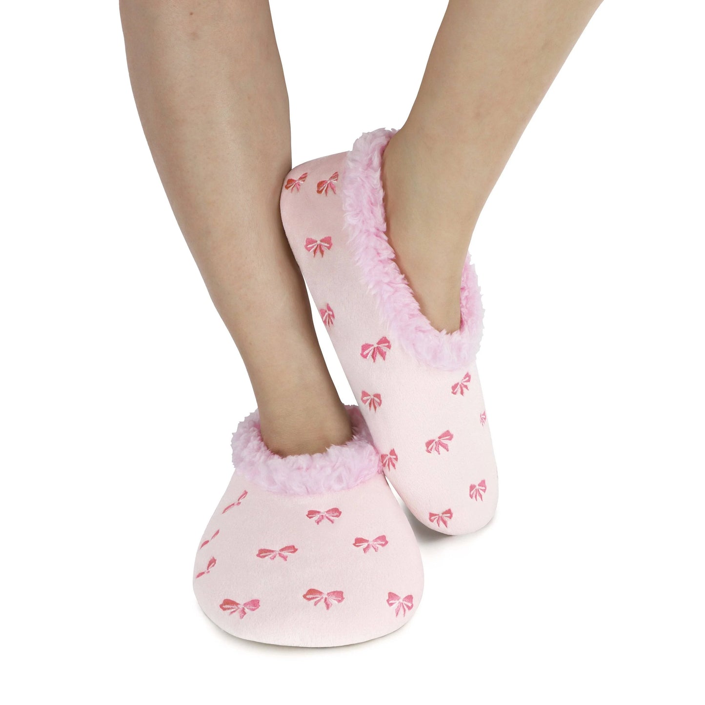 Snoozies! Womens Embroidered Bow-Utiful Slipper With Memory Foam Sole Light Pink