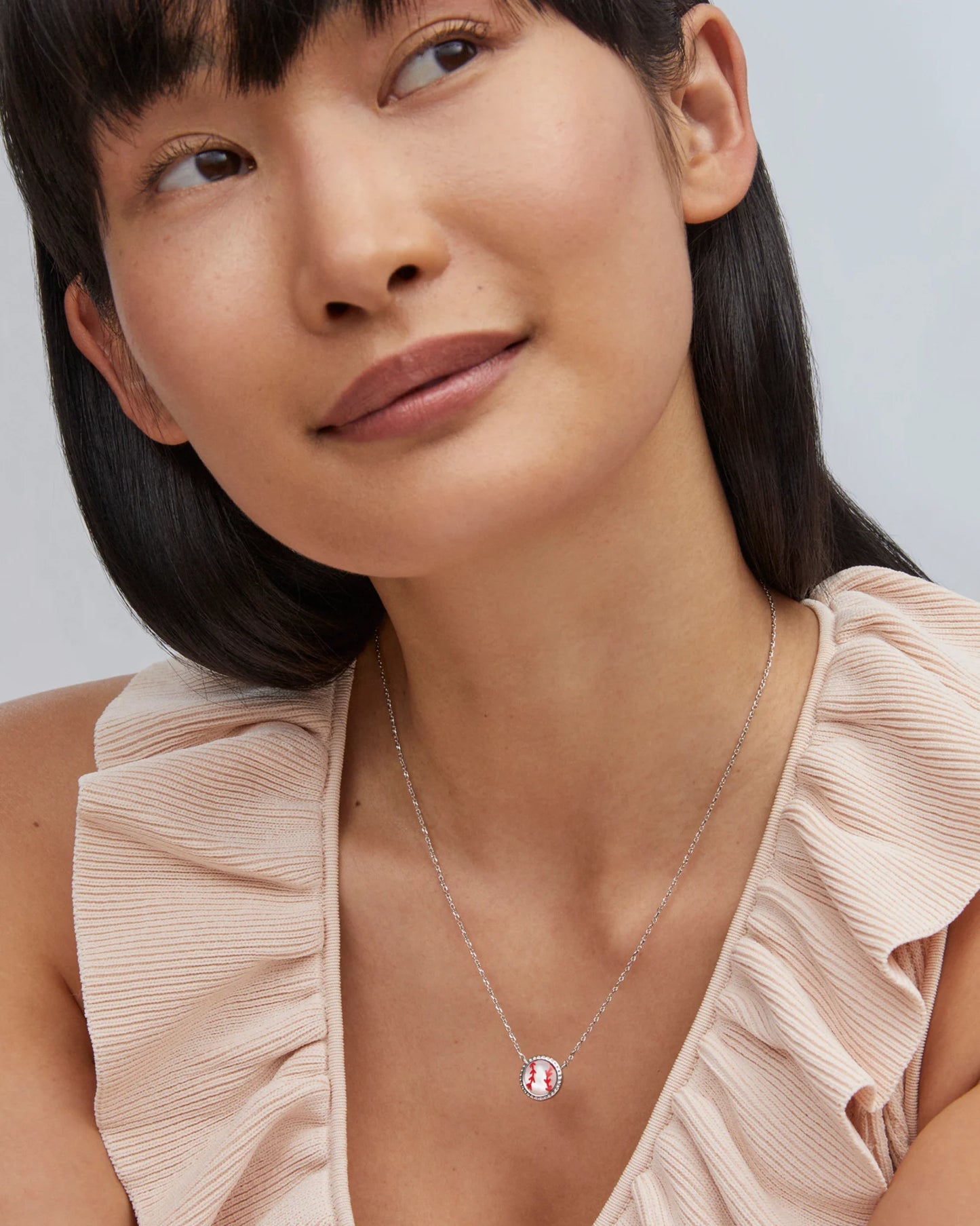 Kendra Scott Baseball Silver Short Pendant Necklace in Ivory Mother-of-
