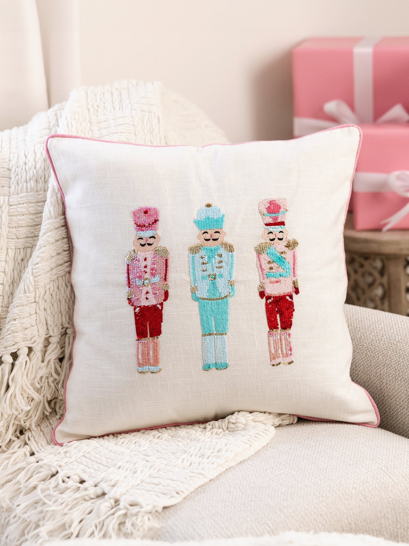 Mary Square Square Pillow | Sequin Nutcrackers