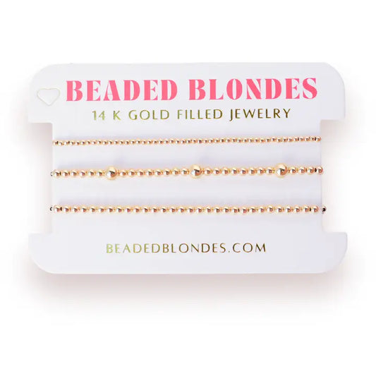 Beaded Blondes Olive + 2mm + 3mm Bracelet Stack in Gold