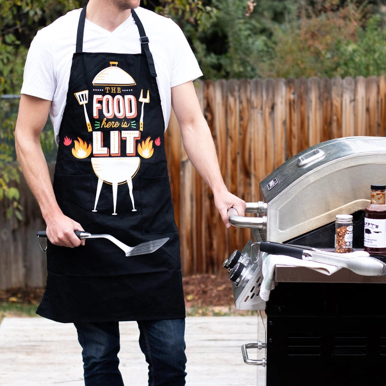 Lavley The Food Here Is Lit Apron - Funny Grilling Apron