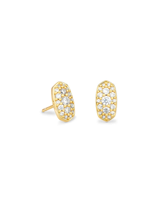 KENDRA SCOTT GRAYSON CRYSTAL STUD EARRINGS GOLD METAL WHITE CZ