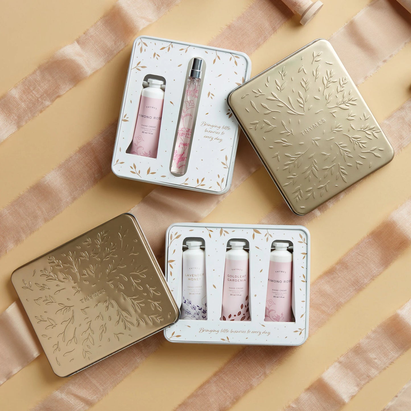 Thymes Kimono Rose, Lavender Honey & Goldleaf Gardenia Hand Cream Trio