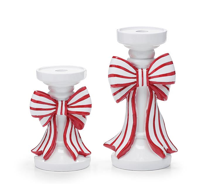 burton + BURTON WHITE WITH RED/WHITE BOW CANDLEHOLDER
