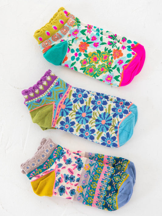 Natural Life Cozy Ankle Socks, Set of 3-Turquoise Pink