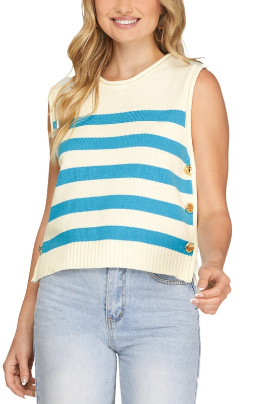 She + Sky Sleeveless Stripe Sweater Top-Aqua