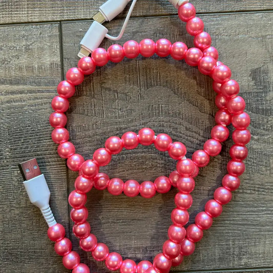 Beaded Phone Charger with Lightning & Usb-C Cable-Pink Pearl