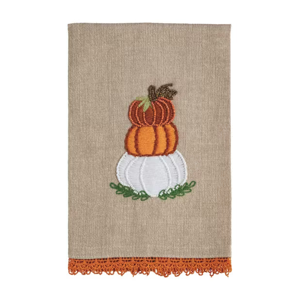 MUD PIE STACKED PUMPKIN BEADED EMBROIDERED TOWEL