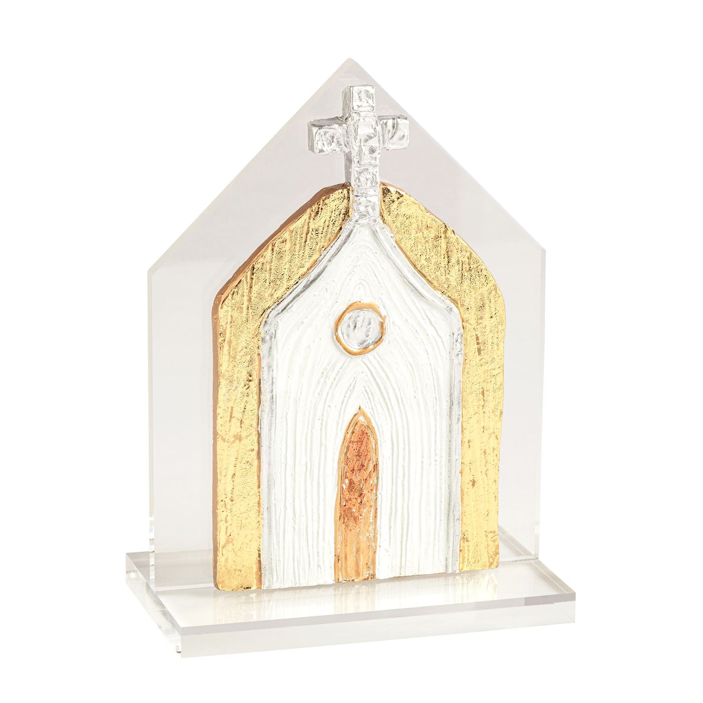 MUD PIE SILVER CHURCH ON GOLD PAINTED ACRYLIC CHURCH