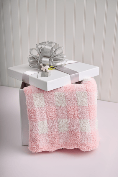 MUD PIE PINK GINGHAM CHENILLE BLANKET