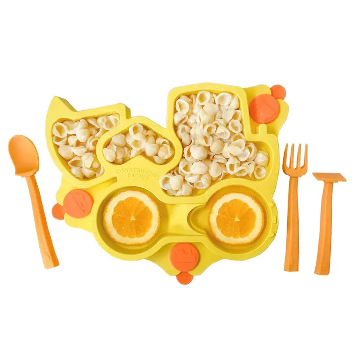 Constructive Eating Baby Truck Suction Plate and Training Utensils