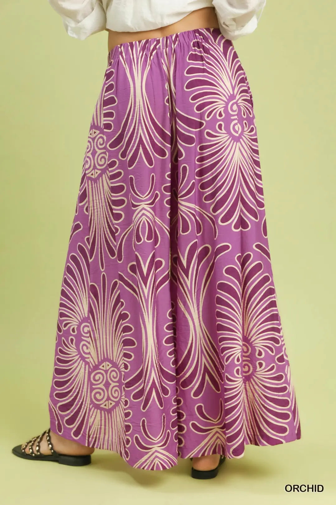 Umgee Feather Print Wide Leg Pants