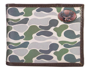 ZEP-PRO BUCK MEN'S BIFOLD OLD SCHOOL CAMO LEATHER WALLET.-COLOR: Green/Gray Camo