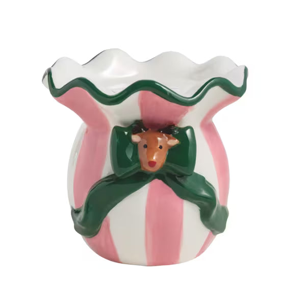 MUD PIE REINDEER PINK STRIPES PILLAR HOLDER