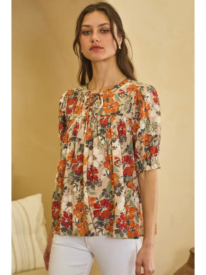 Oddi Flower Printed Short Sleeve Blouse