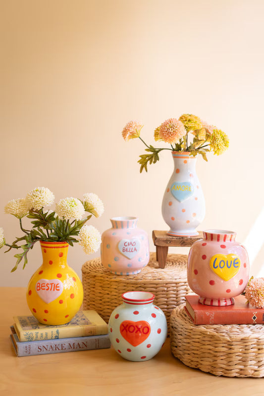 Kalalou Ceramic Hearts with Words Vases