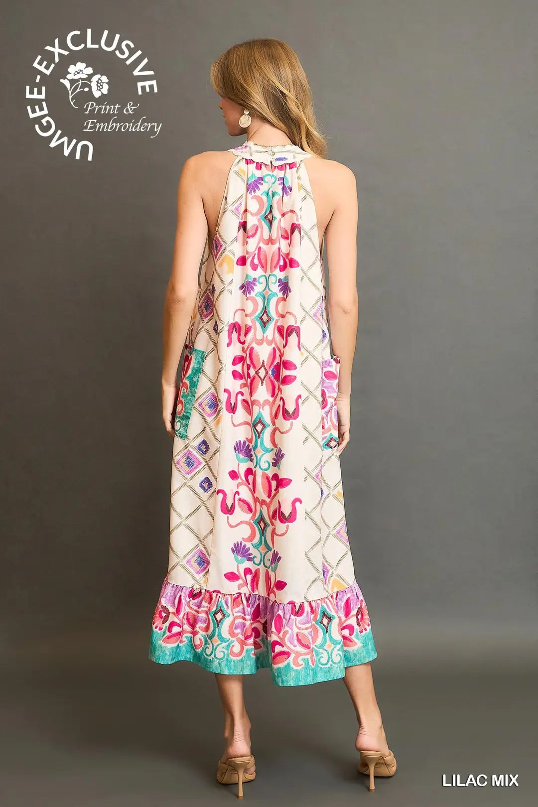 Umgee Halter Neck Printed Maxi Dress