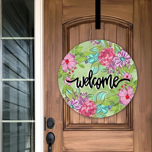 Baxter & Me Welcome Pretty Pink & Purple Floral Door Hanger
