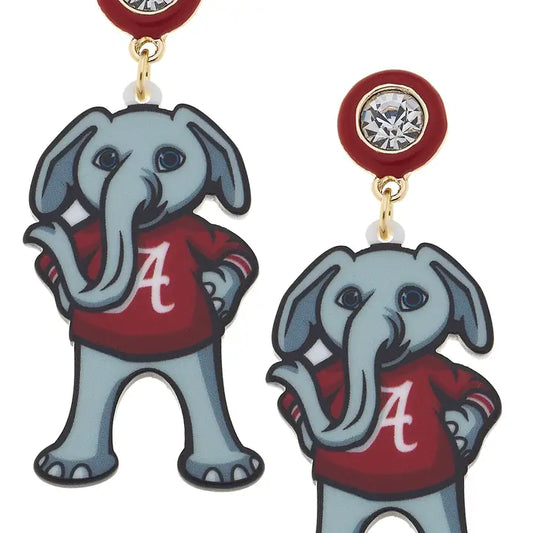 Canvas Style Alabama Big Al Resin Mascot Earrings in Red/Grey