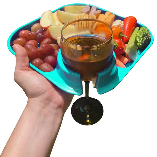 Fancy Panz Reusable Party Plates w/ Beverage Holder - Set of 4 - Aqua