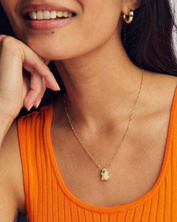 KENDRA SCOTT GHOST SHORT PENDANT NECKLACE GOLD WHITE GLOW IN THE DARK GLASS