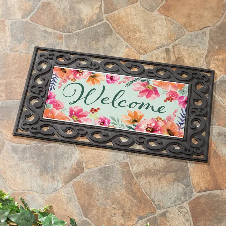 Evergreen Enterprises Pastels of Nature Flocked Coir Sassafras Switch Mat, "Welcome"