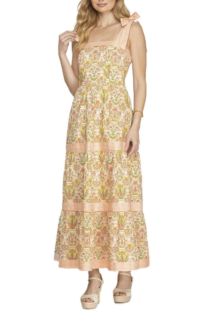 She + Sky Contrast Woven Print Tiered Maxi Dress