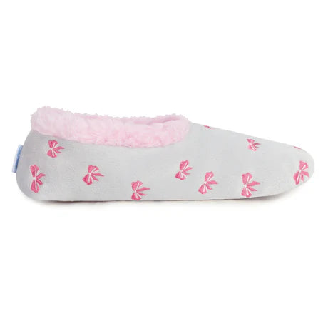 Snoozies! Womens Embroidered Bow-Utiful Slipper With Memory Foam Sole Light Grey
