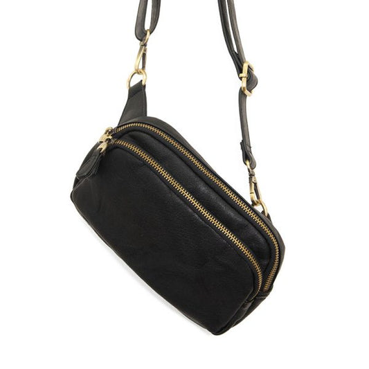 Joy Susan Kylie Double Zip Sling Belt Bag-Black