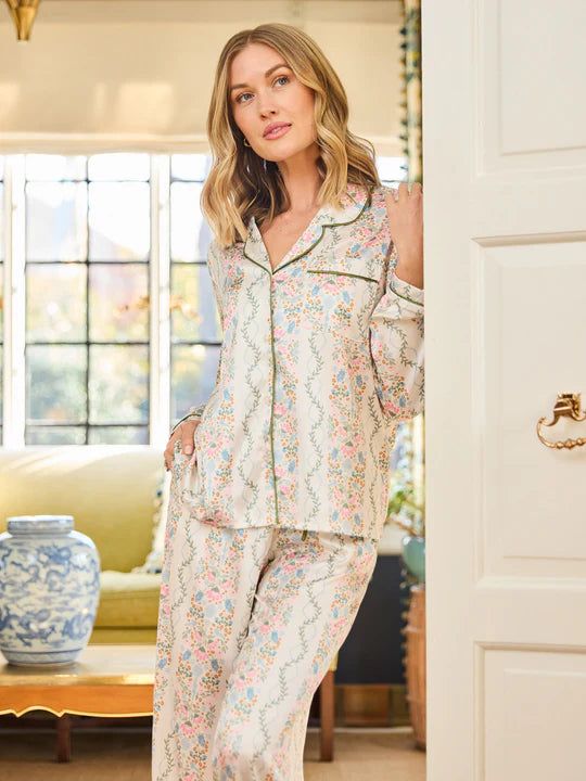 Mary Square Women's Charlotte Satin Pants Set | Ivy Lane Ivory